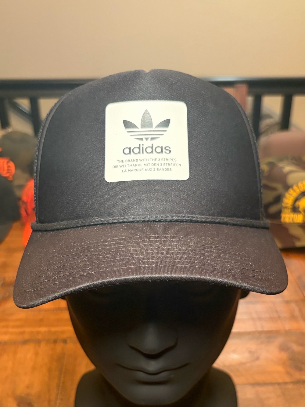 adidas Black Trucker Cap with White Patch